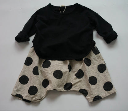 -キッズ ポルカドット サルエルパンツ コットンリネン - mamahalo shop - ハーフパンツ・ショートパンツ -  べビー服 - 子供服 - 男の子 - 女の子