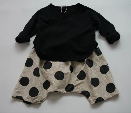-キッズ ポルカドット サルエルパンツ コットンリネン - mamahalo shop - ハーフパンツ・ショートパンツ -  べビー服 - 子供服 - 男の子 - 女の子