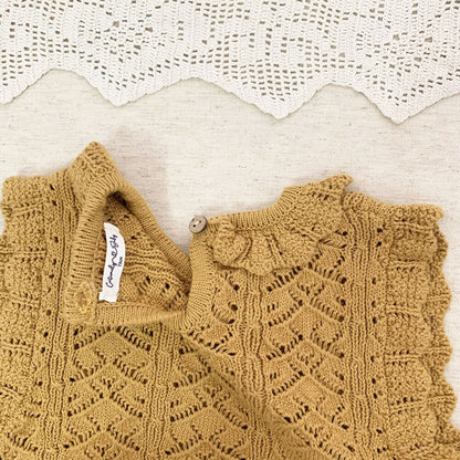 -ベビーキッズトップス レースニット フリル襟ベスト クリームアイボリー/イエロー/2カラー - mamahalo shop - ベスト -  べビー服 - 子供服 - 男の子 - 女の子