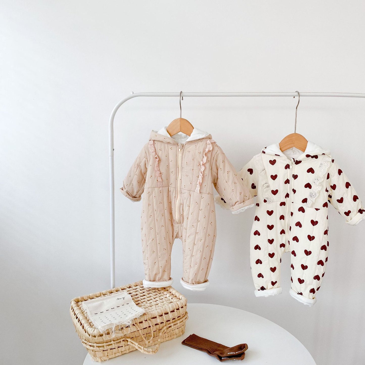 -ベビー ハート さくらんぼ チェリー フーディ アウター ジャンプスーツ - mamahalo shop - アウタージャンプスーツ -  べビー服 - 子供服 - 男の子 - 女の子