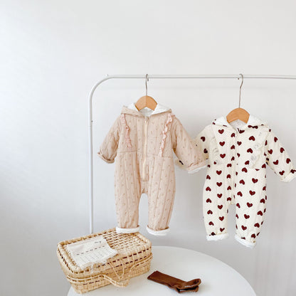 -ベビー ハート さくらんぼ チェリー フーディ アウター ジャンプスーツ - mamahalo shop - アウタージャンプスーツ -  べビー服 - 子供服 - 男の子 - 女の子