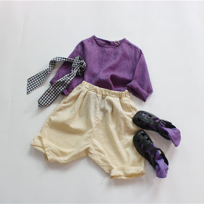 -キッズ コットンリネン 長袖 シャツ トップス - mamahalo shop - 長袖Tシャツ -  べビー服 - 子供服 - 男の子 - 女の子