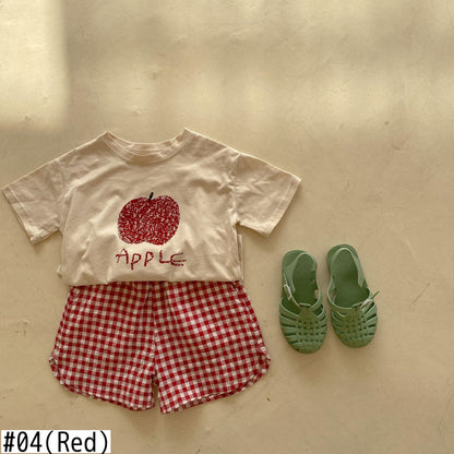 -キッズ フルーツ セットアップ Tシャツ チェック パンツ 48902210 - mamahalo shop - 半袖セットアップ -  べビー服 - 子供服 - 男の子 - 女の子