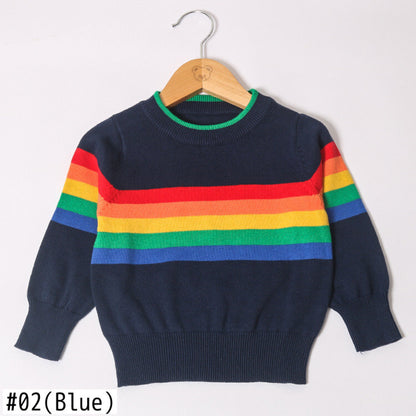 -キッズ レインボー ボーダー ニット セーター【mh0000266】 - mamahalo shop - ニット・セーター -  べビー服 - 子供服 - 男の子 - 女の子