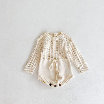長袖ロンパース Beige / 6M 66cm ベビー ニット レース ロンパース【mh0000429】