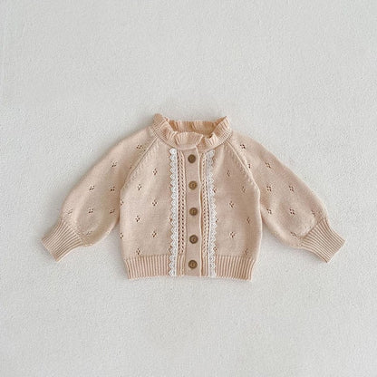 カーディガン・パーカー Beige / 6M 66cm ベビー レースニット フリル カーディガン【mh0001139】