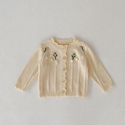 カーディガン・パーカー Beige Sweater / 6M/66cm ベビー ニット セットアップ フラワー 刺繍 カーディガン サスペンダー ロンパースベビー ニット セットアップ フラワー 刺繍 カーディガン サスペンダー ロンパース【mh0001024】