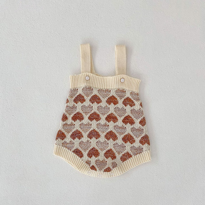 ロンパースセットアップ Bodysuit / 6M 66cm ベビー セットアップ ニット ハート カーディガン サスペンダー ロンパース【mh0001133】