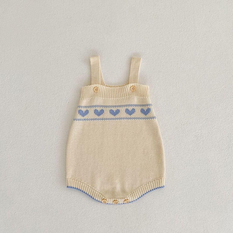 ロンパースセットアップ Bodysuit / 6M 66cm ベビー ニット セットアップ ブルー ハート カーディガン サスペンダー ロンパース【mh0001136】