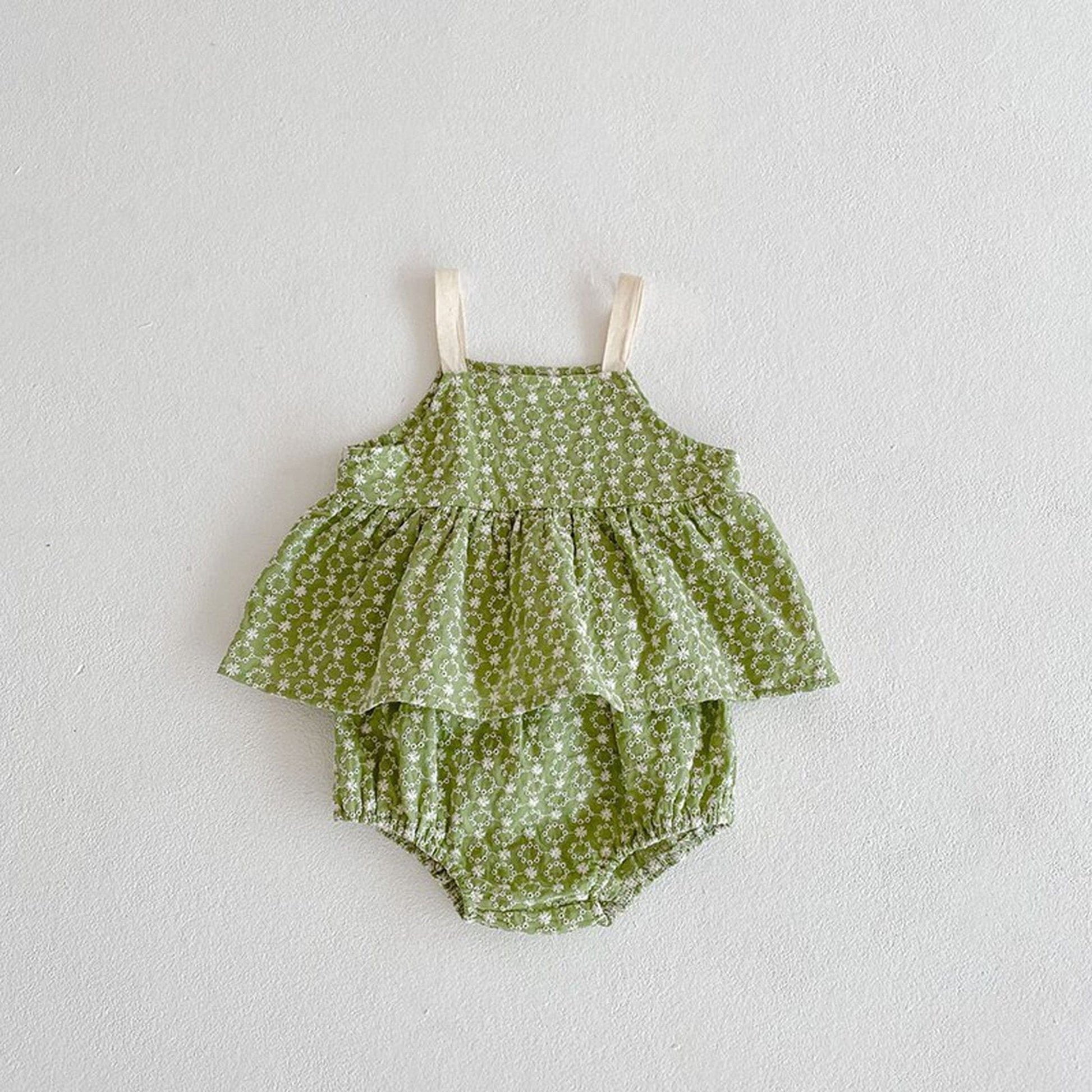 ノースリーブセットアップ Green / 66cm ベビー フラワー 花柄 キャミチュニック ブルマー セット【mh0000467】