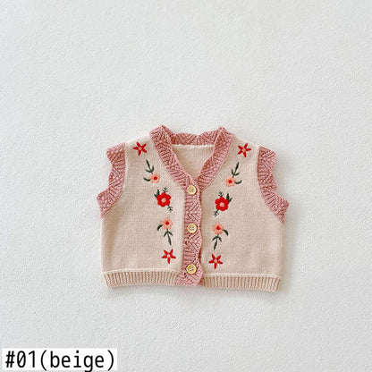 ベスト ベビー フラワー 刺繍 ニット ベスト【mh0000067】