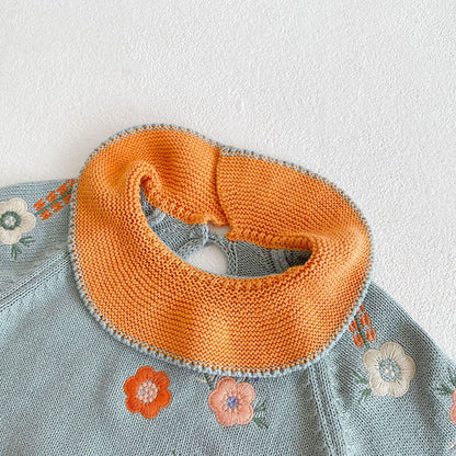 長袖セットアップ ベビー セットアップ ニット フラワー 刺繍 セーター トップス フリル パンツ【mh0000375】