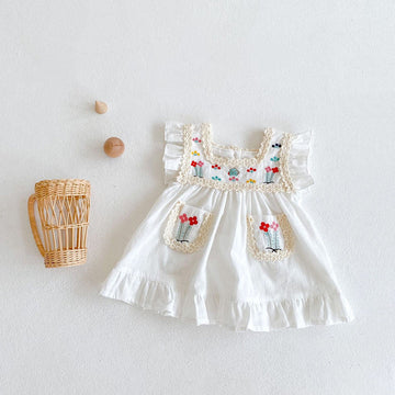 ノースリーブワンピース ベビー フラワー 刺繍 レース ノースリーブ ワンピース【mh0000695】