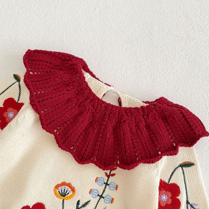 長袖セットアップ ベビー ニット セットアップ フラワー 刺繍 フリル セーター ショートパンツ ブルマ【mh0000964】