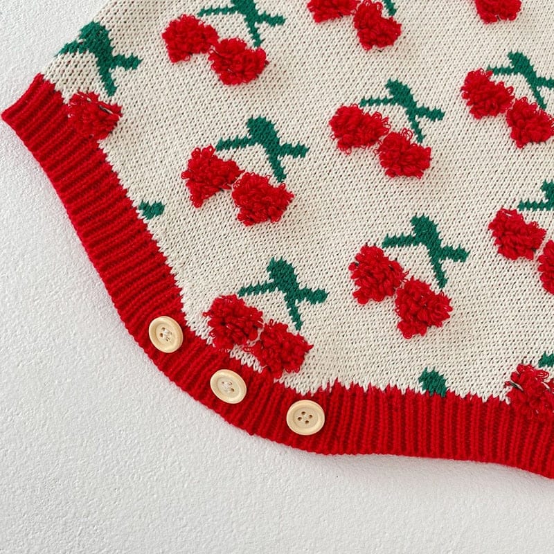 ロンパースセットアップ ベビー ニット セットアップ ハート チェリー さくらんぼ カーディガン サスペンダー ロンパース【mh0001037】