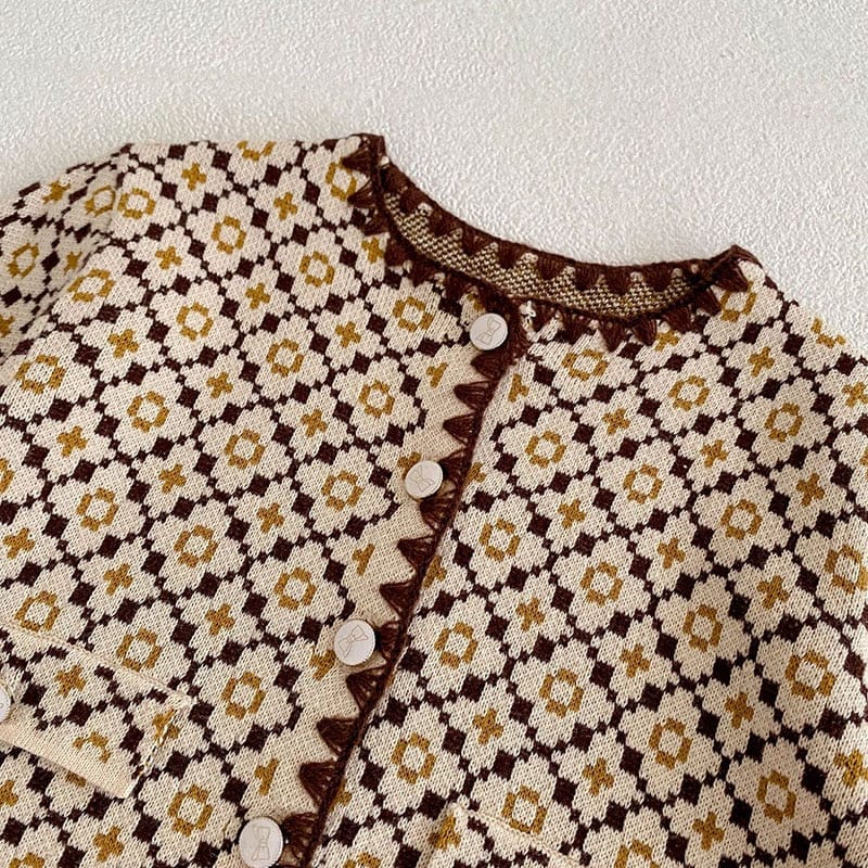 カーディガン・パーカー ベビー レトロフラワー ニット 長袖 カーディガン ジャケット ブルマ パンツ【mh0001040】