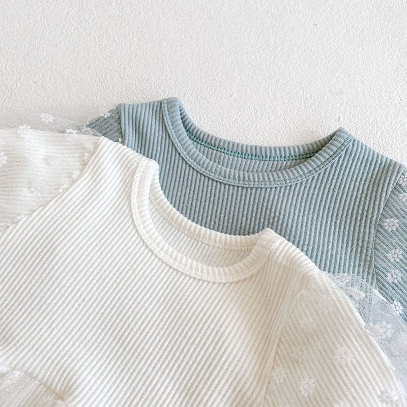 長袖ロンパース ベビー チュールレース フラワー スカート ロンパース リボン ヘアバンド セット【mh0001437】