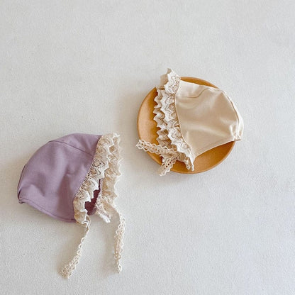 長袖ロンパース ベビー レース フリル 長袖 ロンパース ボンネット 帽子 セット【mh0001920】