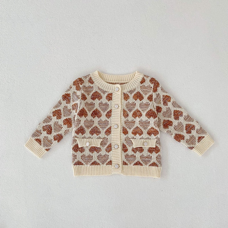 ロンパースセットアップ Sweater / 6M 66cm ベビー セットアップ ニット ハート カーディガン サスペンダー ロンパース【mh0001133】