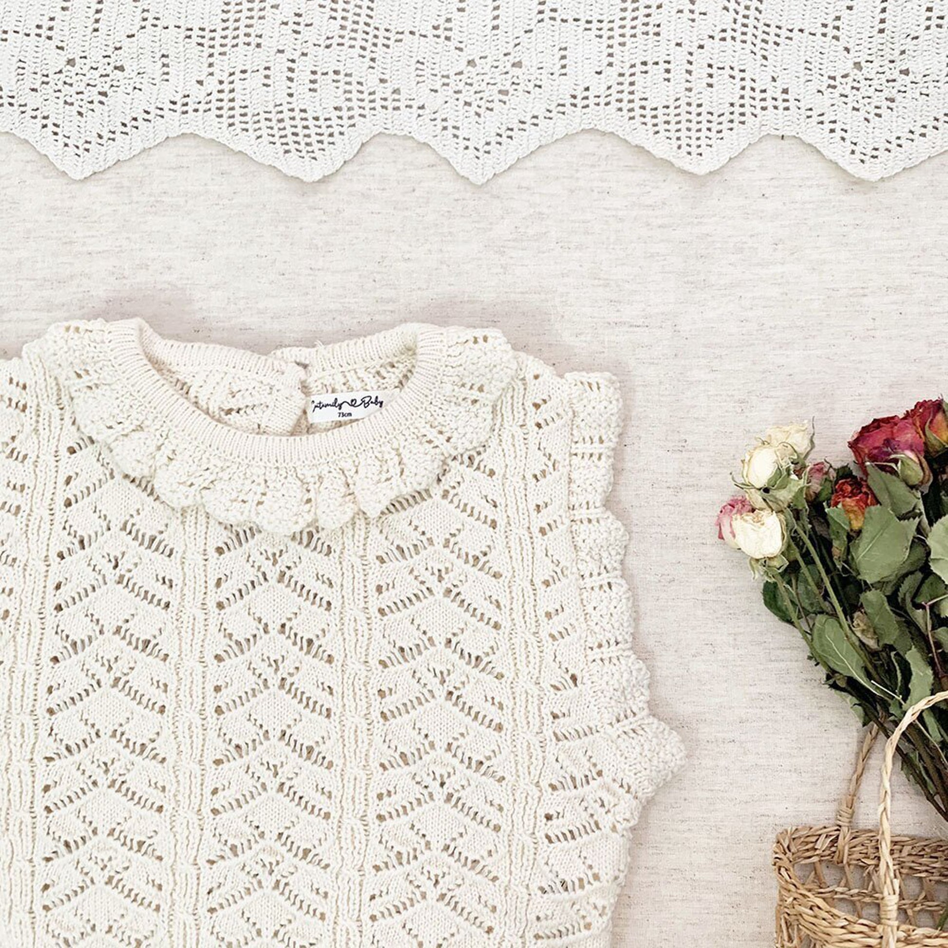 -ベビーキッズトップス レースニット フリル襟ベスト クリームアイボリー/イエロー/2カラー - mamahalo shop - ベスト -  べビー服 - 子供服 - 男の子 - 女の子