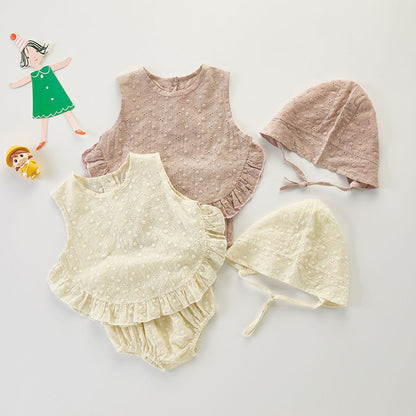 -ベビー セットアップ ノースリーブ ブラウス ブルマ パンツ ボンネット 帽子 - mamahalo shop - ノースリーブセットアップ -  べビー服 - 子供服 - 男の子 - 女の子