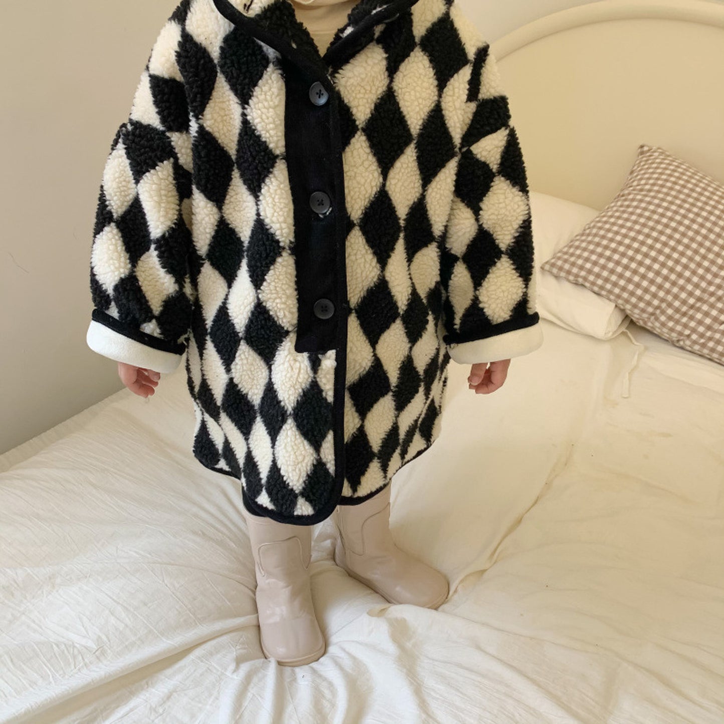 -キッズアウター ボアフリース ダイヤチェック ジャケット コート - mamahalo shop - ショートコート・ジャケット・ジャンパー -  べビー服 - 子供服 - 男の子 - 女の子