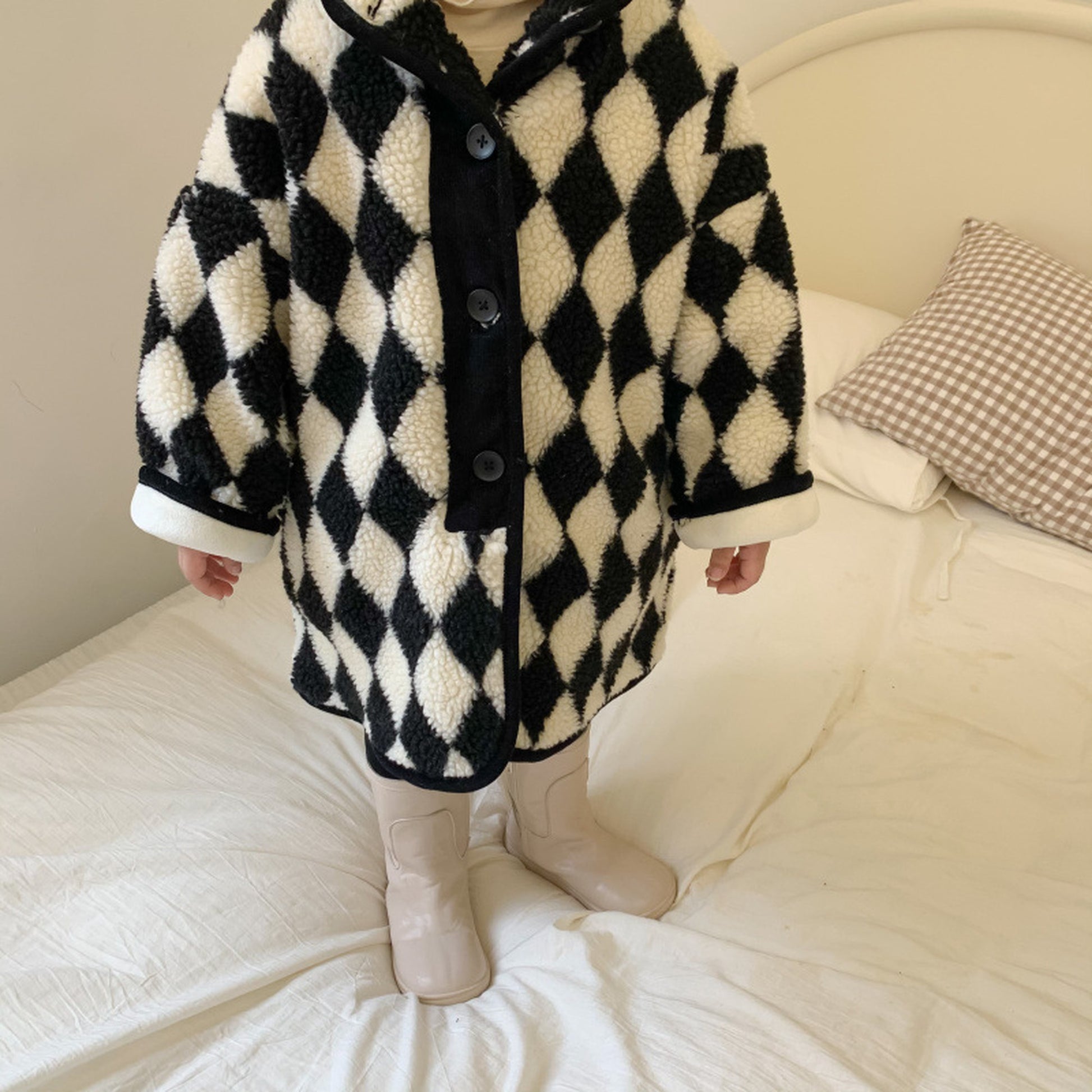 -キッズアウター ボアフリース ダイヤチェック ジャケット コート - mamahalo shop - ショートコート・ジャケット・ジャンパー -  べビー服 - 子供服 - 男の子 - 女の子