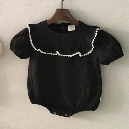 -ベビー フリルカラー 半袖 パフスリーブ ロンパース - mamahalo shop - 半袖ロンパース -  べビー服 - 子供服 - 男の子 - 女の子