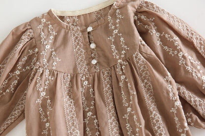 -ベビー 刺繍 フラワー パール レース 長袖ロンパース【mh0000207】 - mamahalo shop - 長袖ロンパース -  べビー服 - 子供服 - 男の子 - 女の子