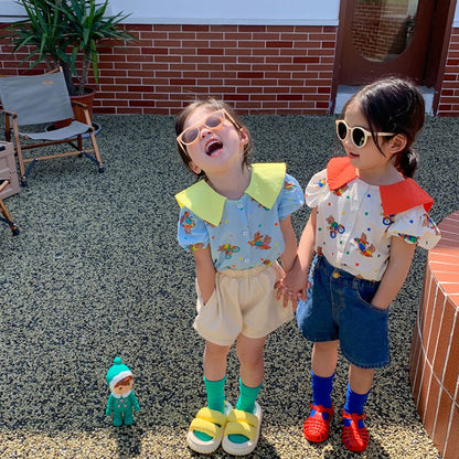 -キッズ くま ベア カラフル 半袖 ブラウス シャツ トップス - mamahalo shop - 半袖シャツ・ブラウス -  べビー服 - 子供服 - 男の子 - 女の子