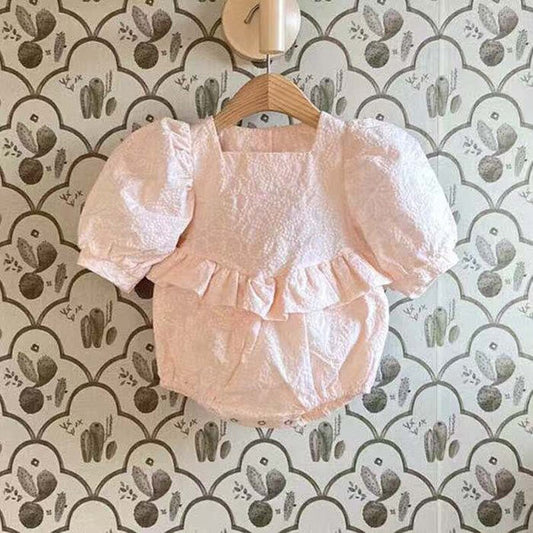 -ベビー 刺繍 レース パフスリーブ 半袖 ロンパース ドレス【mh0000752】 - mamahalo shop - 長袖ロンパース -  べビー服 - 子供服 - 男の子 - 女の子