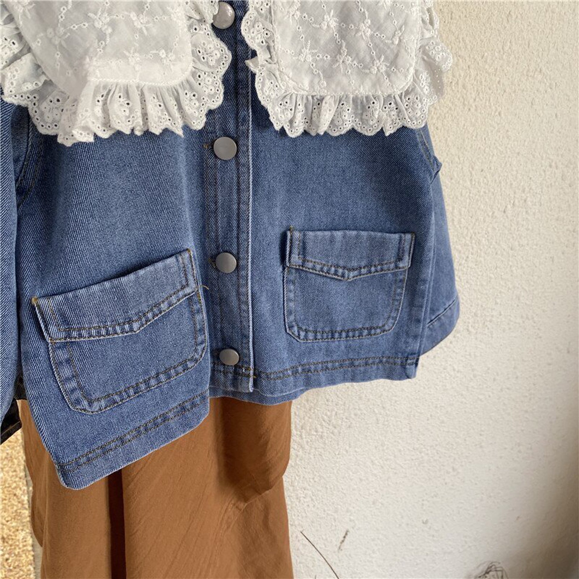 -キッズ フラワー レース襟 デニム ジャケット - mamahalo shop - ショートコート・ジャケット・ジャンパー -  べビー服 - 子供服 - 男の子 - 女の子