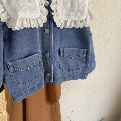 -キッズ フラワー レース襟 デニム ジャケット - mamahalo shop - ショートコート・ジャケット・ジャンパー -  べビー服 - 子供服 - 男の子 - 女の子