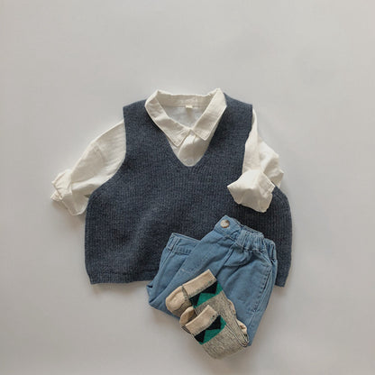 -キッズ ニットベスト シンプルベーシック 2カラー【mh0000235】 - mamahalo shop - ベスト -  べビー服 - 子供服 - 男の子 - 女の子