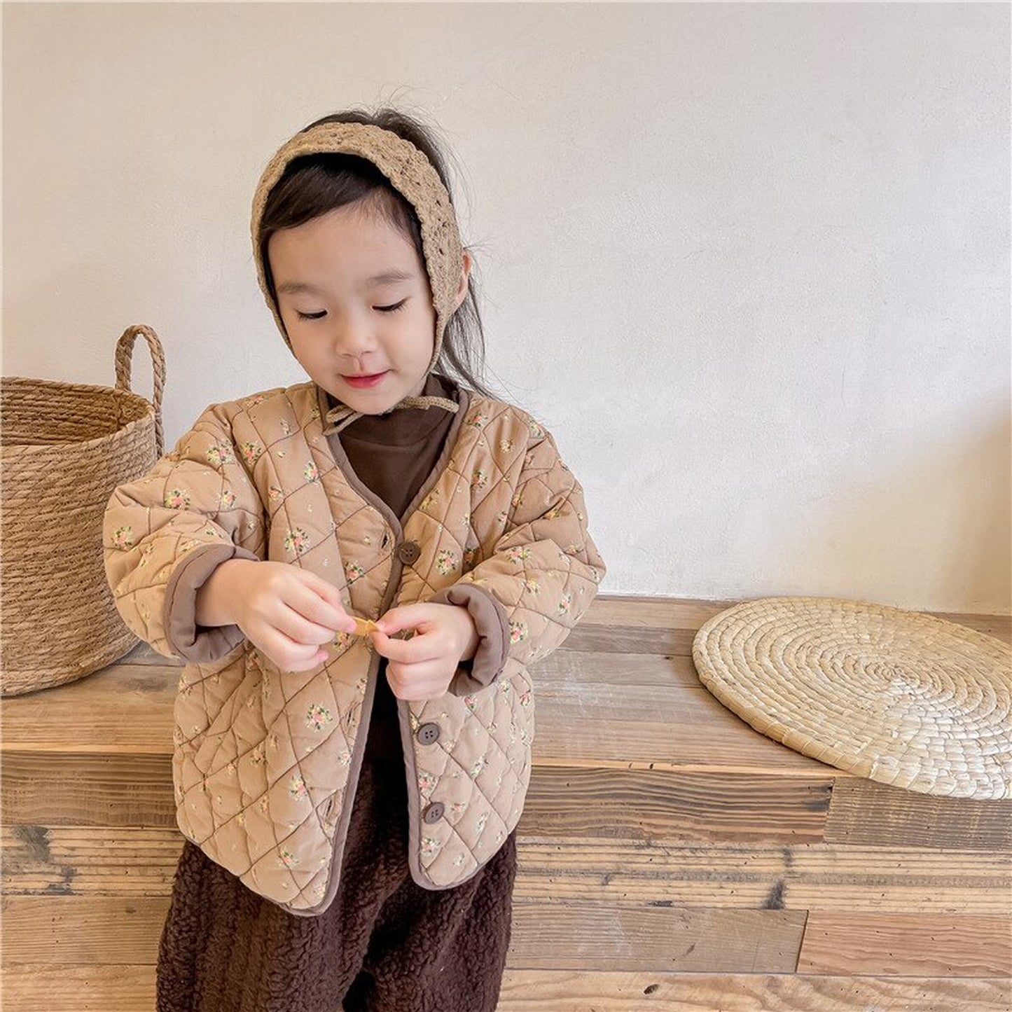 -キッズ フラワー キルティング ジャケット コート【mh0000277】 - mamahalo shop - ショートコート・ジャケット・ジャンパー -  べビー服 - 子供服 - 男の子 - 女の子