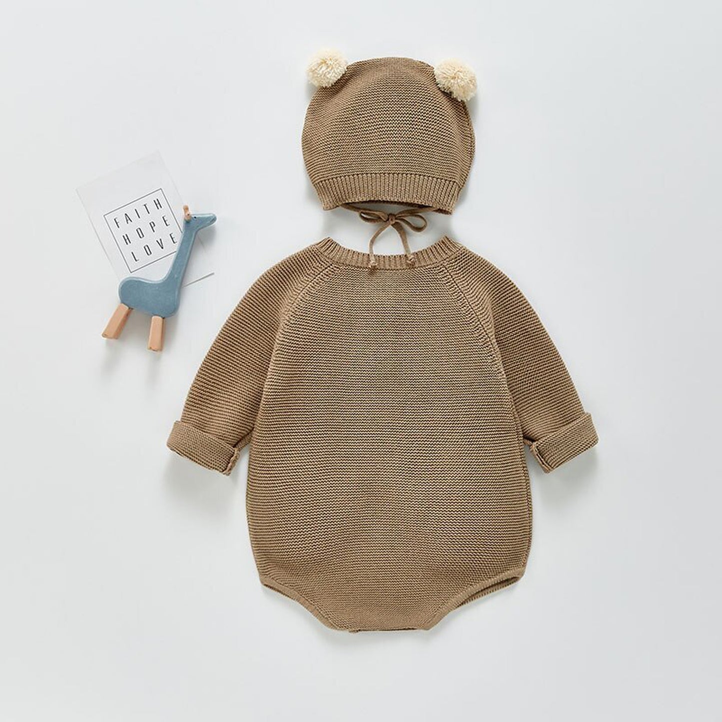 -ベビー くま 耳帽子 ニット ロンパース セット【mh0000428】 - mamahalo shop - 長袖ロンパース -  べビー服 - 子供服 - 男の子 - 女の子