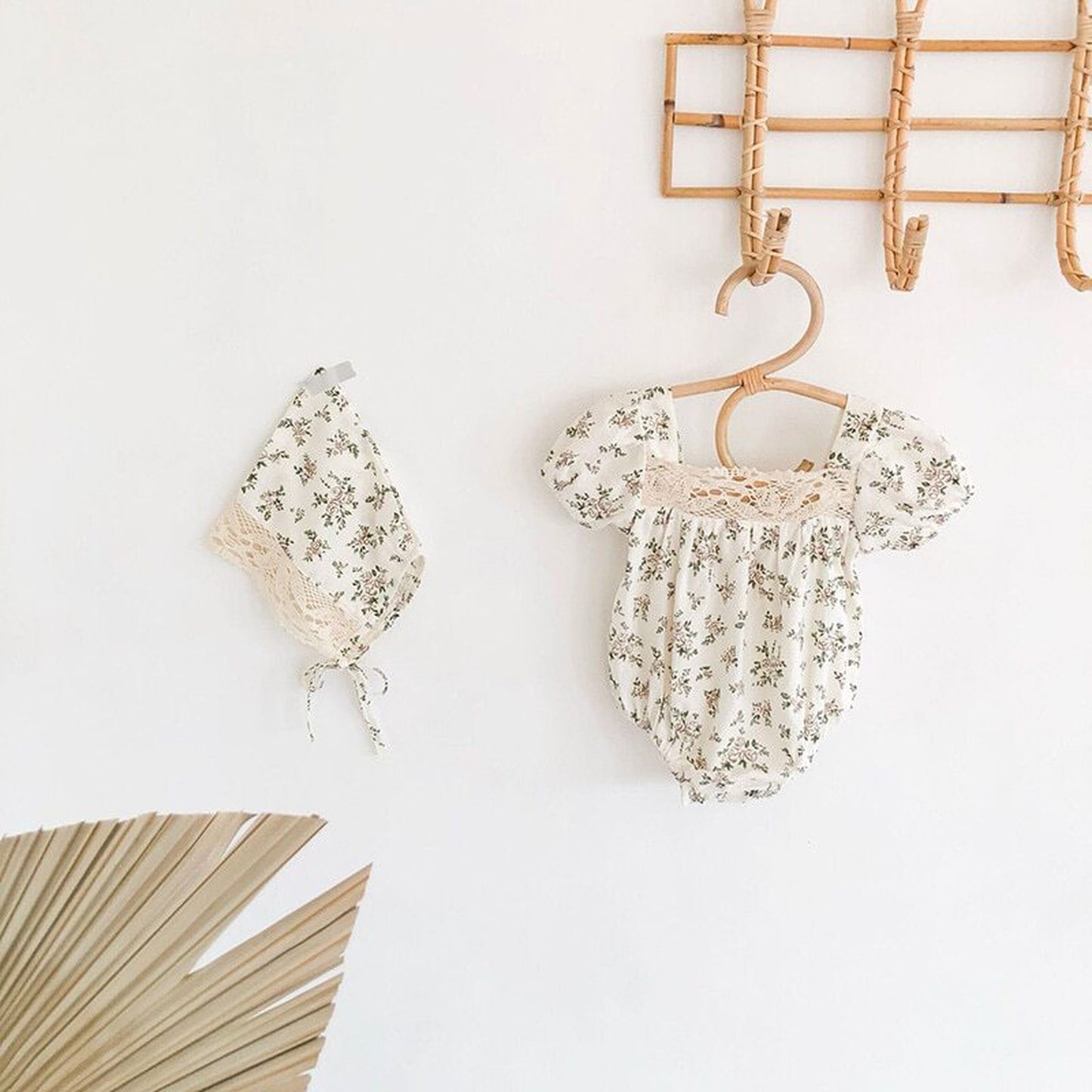 -ベビー フラワー 半袖 ロンパース ボンネット セット - mamahalo shop - 半袖ロンパース -  べビー服 - 子供服 - 男の子 - 女の子