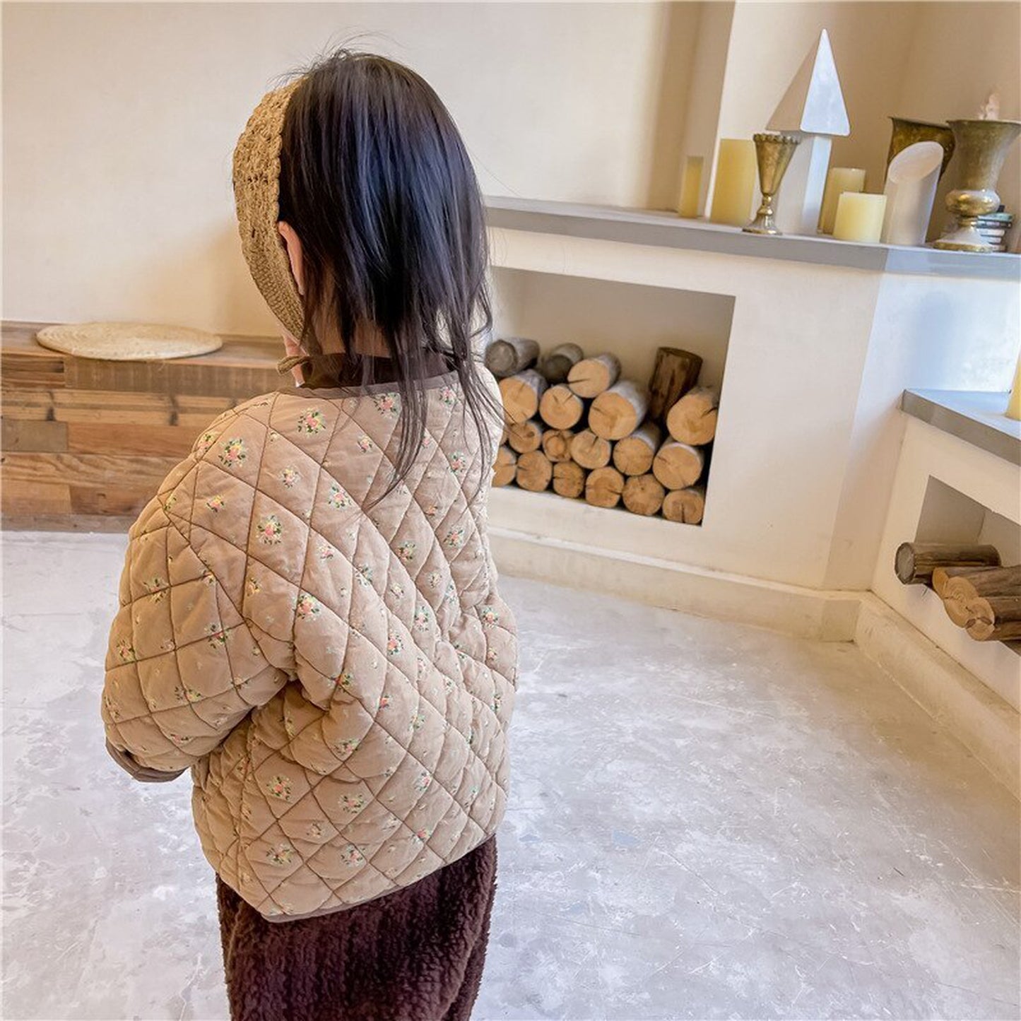 -キッズ フラワー キルティング ジャケット コート【mh0000277】 - mamahalo shop - ショートコート・ジャケット・ジャンパー -  べビー服 - 子供服 - 男の子 - 女の子