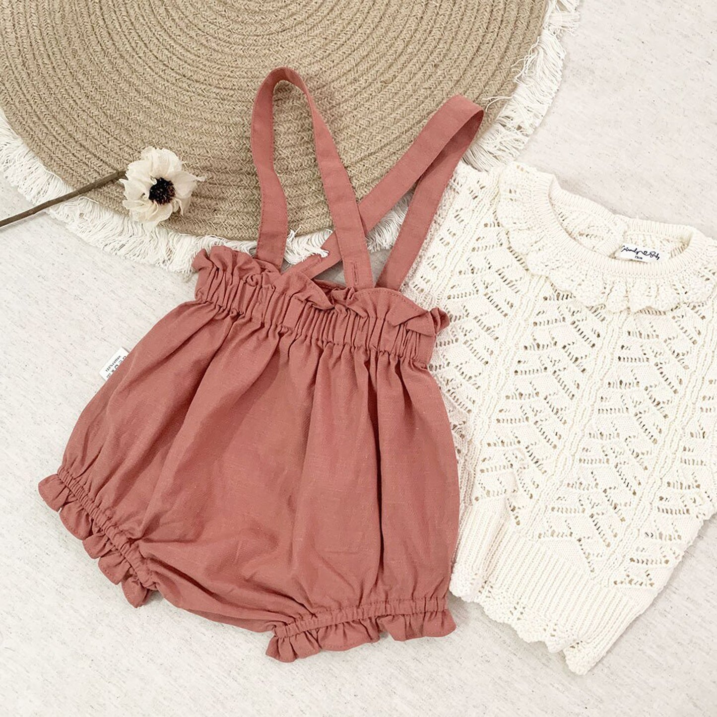 -ベビーキッズパンツ フラワー サスペンダー ブルマ フリル ショートパンツ - mamahalo shop - サロペットパンツ・サスペンダーパンツ -  べビー服 - 子供服 - 男の子 - 女の子