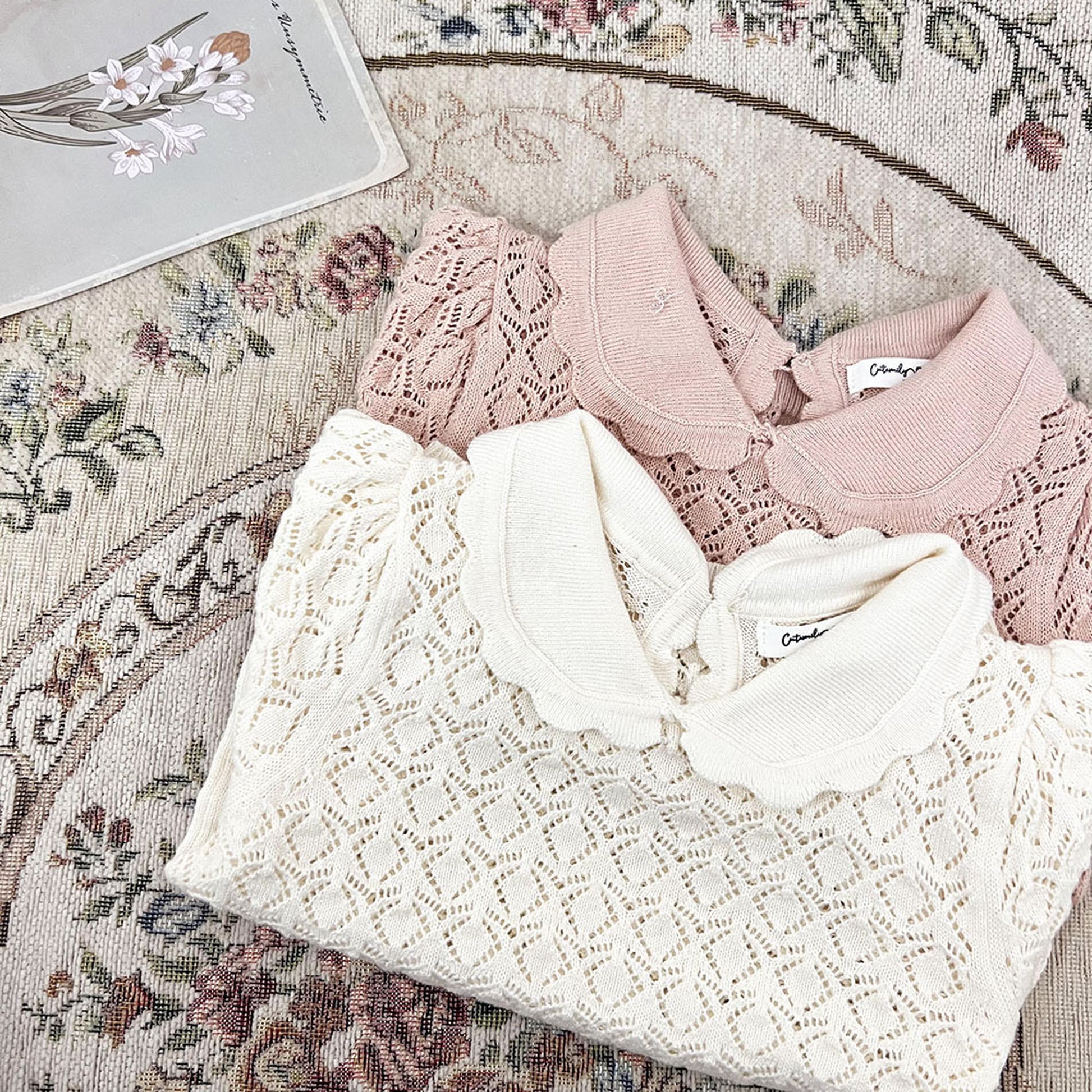 -ベビー キッズ レースニット 襟付き トップス ブラウス - mamahalo shop - 半袖シャツ・ブラウス -  べビー服 - 子供服 - 男の子 - 女の子