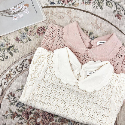 -ベビー キッズ レースニット 襟付き トップス ブラウス - mamahalo shop - 半袖シャツ・ブラウス -  べビー服 - 子供服 - 男の子 - 女の子