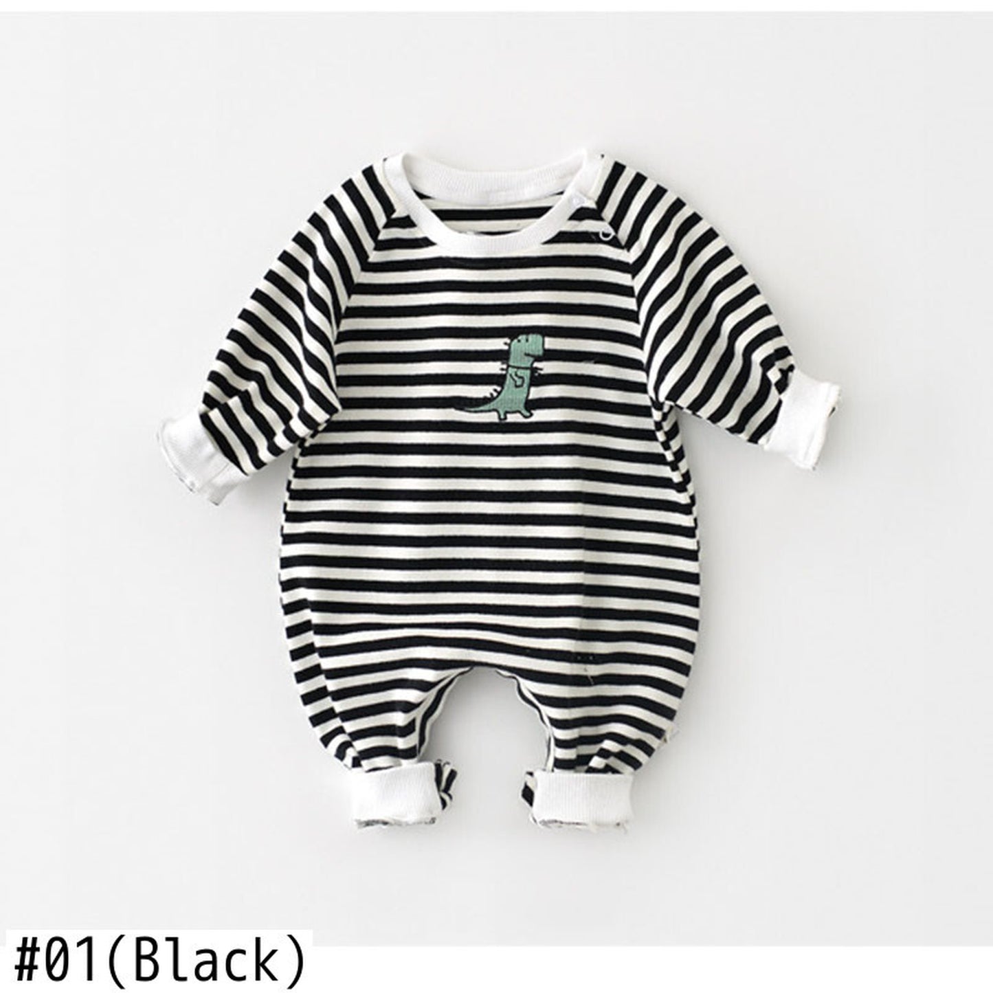 -ベビー ボーダー 恐竜 刺繍 ロンパース【mh0000372】 - mamahalo shop - 長袖ロンパース -  べビー服 - 子供服 - 男の子 - 女の子