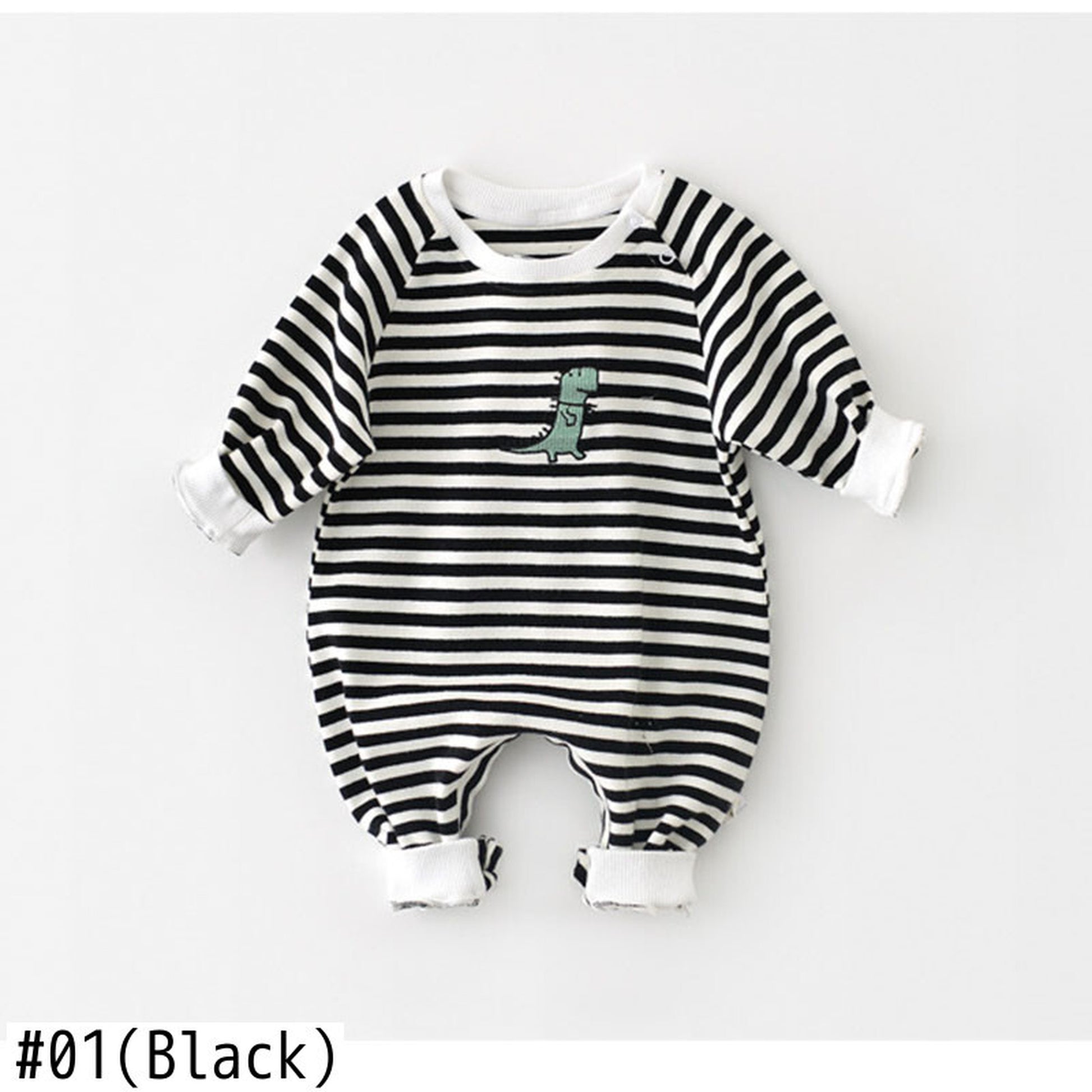 -ベビー ボーダー 恐竜 刺繍 ロンパース【mh0000372】 - mamahalo shop - 長袖ロンパース -  べビー服 - 子供服 - 男の子 - 女の子