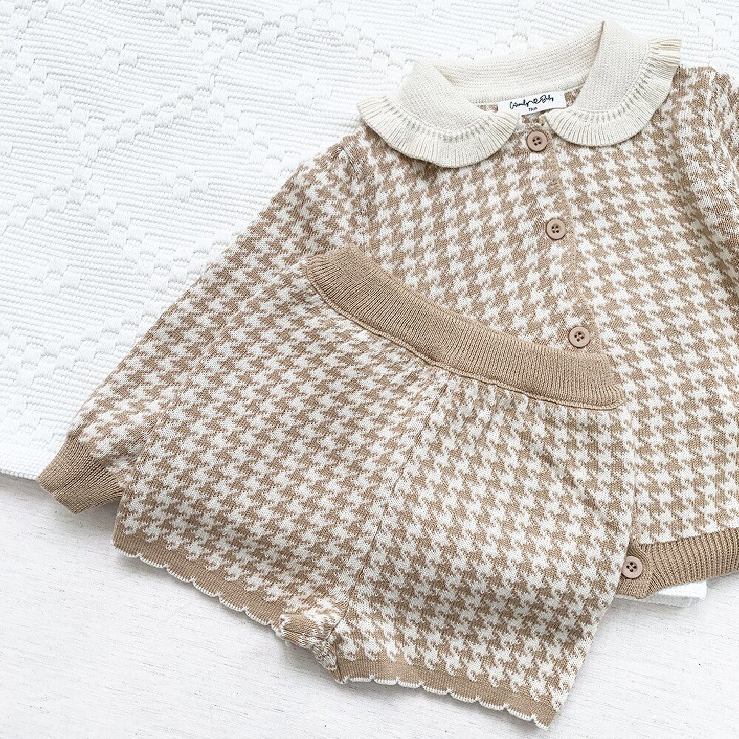 -ベビー キッズ 千鳥格子 セットアップ 前あき カーディガン トップス ショート パンツ【mh0000258】 - mamahalo shop - 長袖セットアップ -  べビー服 - 子供服 - 男の子 - 女の子