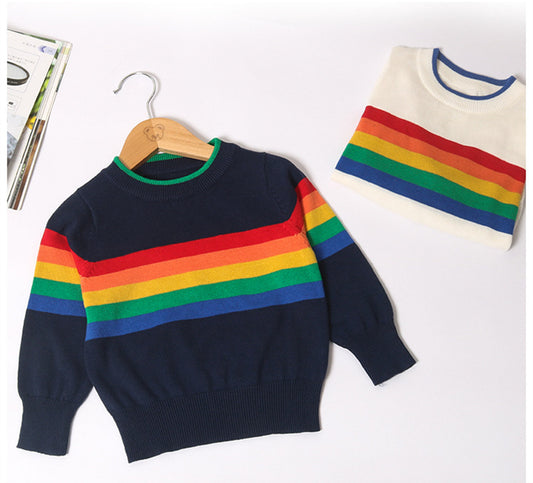 -キッズ レインボー ボーダー ニット セーター【mh0000266】 - mamahalo shop - ニット・セーター -  べビー服 - 子供服 - 男の子 - 女の子