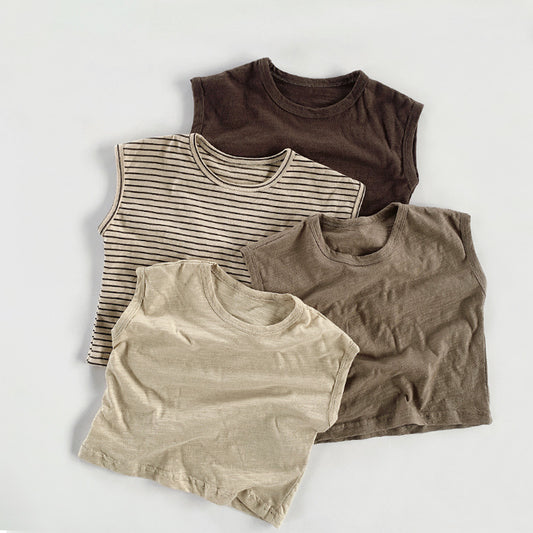 -キッズ ノースリーブ Tシャツ タンクトップ ボーダー 無地【mh0000801】 - mamahalo shop - タンクトップ・キャミソール・ノースリーブトップス -  べビー服 - 子供服 - 男の子 - 女の子