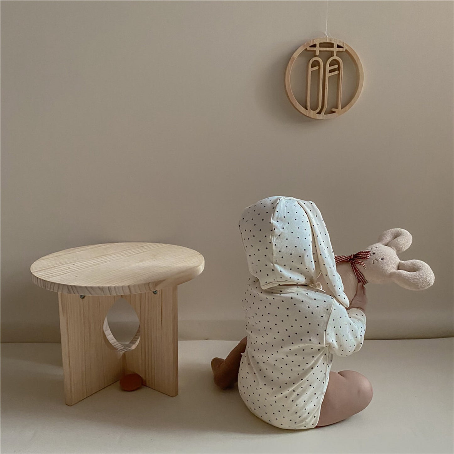 -ベビーロンパース 帽子セット みずたま水玉 長袖ボディスーツうさ耳帽子【mh0000209】 - mamahalo shop - 長袖ロンパース -  べビー服 - 子供服 - 男の子 - 女の子