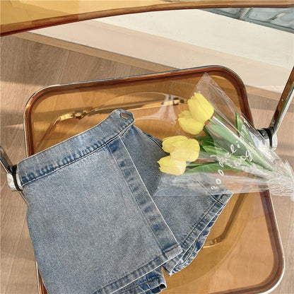 -キッズ ラップ デニム パンツ - mamahalo shop - ハーフパンツ・ショートパンツ -  べビー服 - 子供服 - 男の子 - 女の子