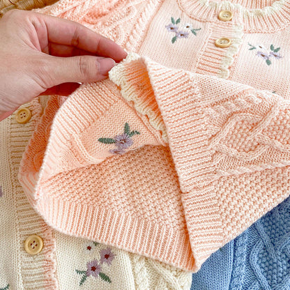 -ベビー 刺繍 フラワー ニット カーディガン【mh0000072】 - mamahalo shop - カーディガン・パーカー -  べビー服 - 子供服 - 男の子 - 女の子
