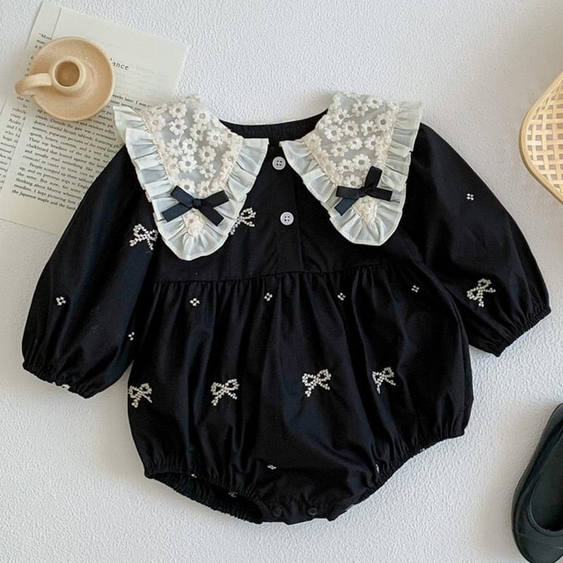 長袖ロンパース Bodysuit / 6M 66cm ベビー フラワー レース リボン 長袖 ロンパース ワンピース 足つきレギンスパンツ タイツ【mh0001042】